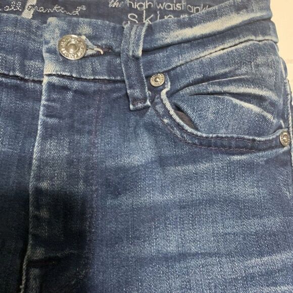 7 For All Mankind Womens Medium Blue High Waist Ankle Skinny Jeans Denim 24 - Picture 3 of 5
